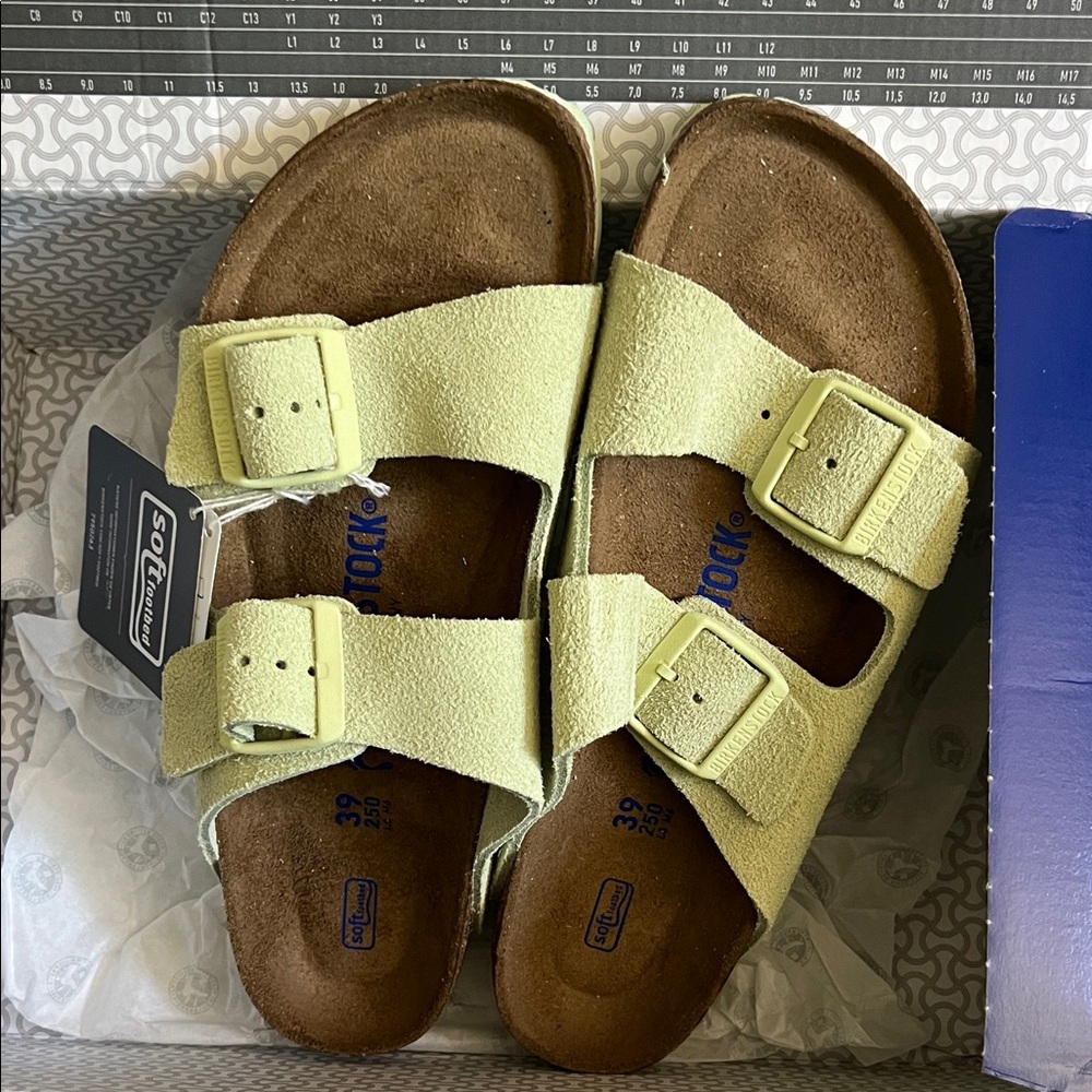 Birkenstock Arizona Soft Footbed Sandals in Light Green Suede - Picture 9 of 11